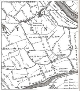 Historische kaart Spijkenisse met marketing korenmolens en watermolens in Spijkenisse